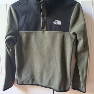 The North Face Youth Boy Olive Green and Black Quarter-Snap Fleece Pullover